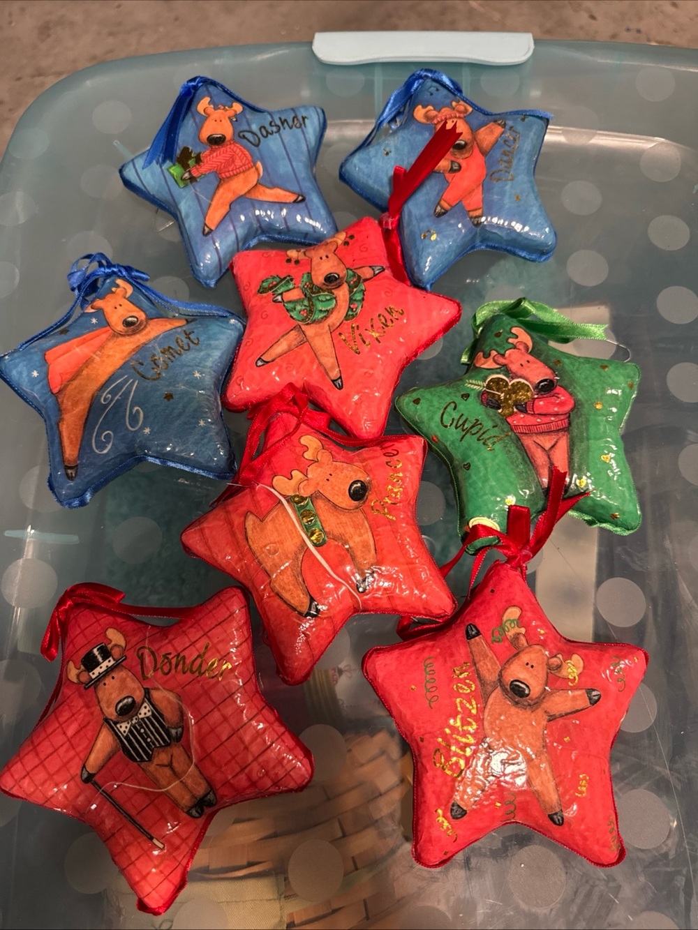 Assorted Star Reindeer Ornaments - Red, Blue & Green